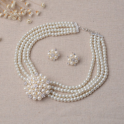 Flower Alloy Crystal Rhinestone & Plastic Pearl Multi-layer Necklace & Stud Earrings Sets for Women&nbsp;WGAF3FB-02