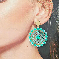 304 Stainless Steel Glass Dangle Stud Earrings&nbsp;FS-WG8075B-01