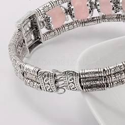 Tibetan Style Antique Silver Alloy Natural Rose Quartz Gemstone Bracelets&nbsp;X-BJEW-JB01649-03