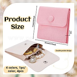 4Pcs 4 Colors Microfiber Jewelry Flap Pouches&nbsp;ABAG-OC0001-19