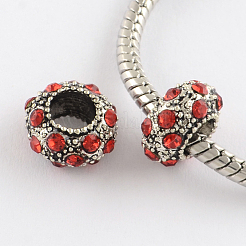 Rondelle Antique Silver Plated Metal Alloy Rhinestone European Beads&nbsp;X-ALRI-Q228-12