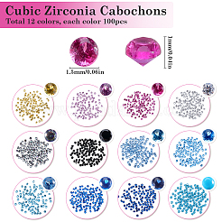 1200Pcs 12 Colors Cubic Zirconia Cabochons&nbsp;ZIRC-SC0001-29