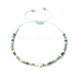 Natural Freshwater Shell & Glass Seed Beads Braided Bead Bracelets for Women&nbsp;BJEW-JB12362-04