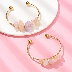 Natural Quartz Crystal Chips Beaded Cuff Bangle&nbsp;BJEW-TA00369