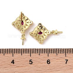 Brass Cubic Zirconia Rhombus Stud Earring Findings&nbsp;KK-B087-04G-1