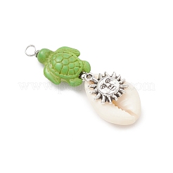 15Pcs 15 Styles Natural Cowrie Shell & Dyed Synthetic Turquoise Turtle Copper Wire Wrapped Pendants&nbsp;PALLOY-JF04034