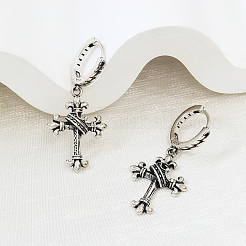 Vintage Punk Style S925 Silver Cross Earrings Fashion Ear Hoops&nbsp;MA2169