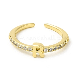 Clear Cubic Zirconia Initial Letter Open Cuff Ring&nbsp;RJEW-H120-09G-R
