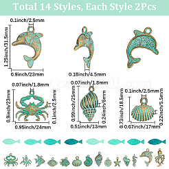 28Pcs 14 Styles Ocean Theme Tibetan Style Alloy Pendants&nbsp;FIND-SC0021-70
