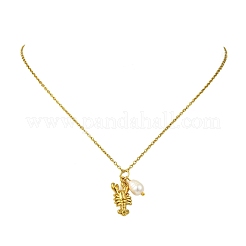 Ocean 304 Stainless Steel and Rice Natural Pearl Sea Animal Pendant Cable Chain Necklaces for Women&nbsp;NJEW-JN06217-01