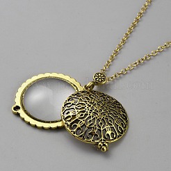 Tibetan Style Alloy Hollow Lucky Tree Magnifier Pendant Necklaces for Women&nbsp;NJEW-WH0001-24