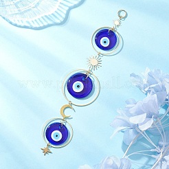 Handmade Lampwork Flat Round with Evil Eye Hanging Suncatchers&nbsp;HJEW-JM04405