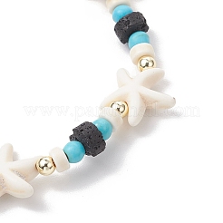 Synthetic Turquoise & Natural Lava Rock Beads Stretch Bracelets for Men Women&nbsp;BJEW-JB11988-04