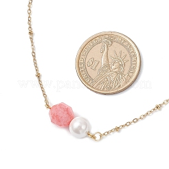Round Natural Rhodochrosite & Shell Pearl Pendant Necklace and Dangle Earring Sets&nbsp;SJEW-JS01362