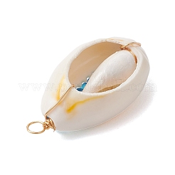 6Pcs 6 Styles Natural Cowrie Shell & Glass Seed Beads Pendants&nbsp;PALLOY-JF02759-01