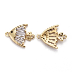 Brass Micro Pave Cubic Clear Zirconia  2-Loop Link Pendants&nbsp;KK-P192-01G