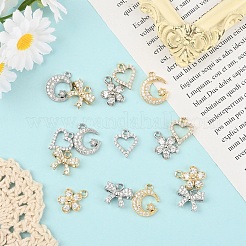 16Pcs 8 Styles Rack Plating Brass Micro Pave Cubic Zirconia Charms&nbsp;ZIRC-YW0001-30