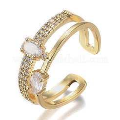 Adjustable Brass Micro Pave Clear Cubic Zirconia Cuff Rings&nbsp;ZIRC-Z002-27G