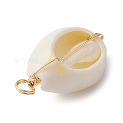 Natural Cowrie Shell Copper Wire Wrapped Pendants&nbsp;PALLOY-JF02277-03