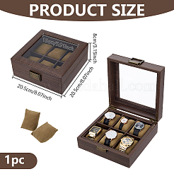 6-Slot Clear Glass Window Imitation Leather Watch Organizer Boxes with Velveteen Pillow Inside and Alloy Clasps Outside&nbsp;CON-WH0089-285