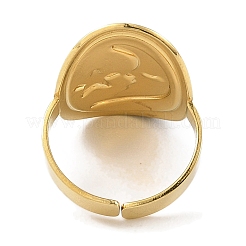 Oval & Moon 304 Stainless Steel Enamel Open Cuff Rings for Women&nbsp;RJEW-F166-29G-02