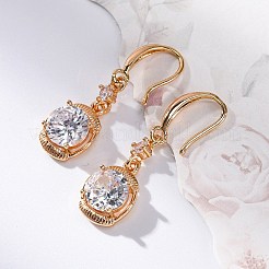 Brass Micro Pave Clear Cubic Zirconia Dangle Earrings&nbsp;EJEW-K300-23G