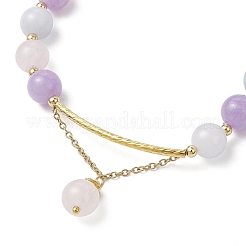 Natural Aquamarine & Rose Quartz & Amethyst Round Beaded Bracelets&nbsp;BJEW-JB11925-03