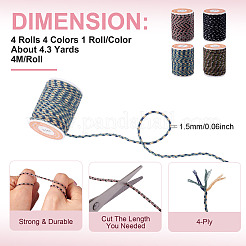 4 Rolls 4 Colors 4-Ply Polycotton Cord with Metallic Thread&nbsp;OCOR-TA0003-06A