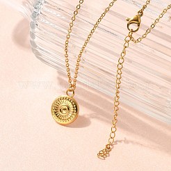 304 Stainless Steel Flat Round Coin Pendant Cable Chain Necklaces for Women&nbsp;STAS-Z108-02G-01