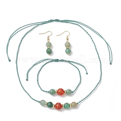 Round Natural Banded Agate & Green Aventurine Beaded Necklace & Bracelet & Dangle Earring Sets&nbsp;SJEW-JS01327