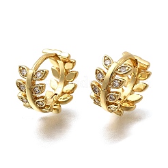Brass Micro Pave Clear Cubic Zirconia Leaf Hoop Earrings&nbsp;EJEW-P322-15G