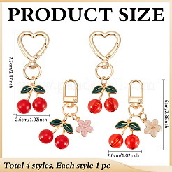 4Pcs 4 Styles Cherry Alloy Enamel Swivel Keychains&nbsp;KEYC-ME0001-04