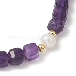 Natural Amethyst & Cultured Freshwater Pearl Beaded Stretch Bracelets for Women&nbsp;BJEW-JB13327