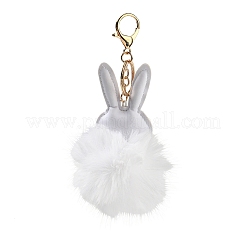 Cute Rabbit PU Leather & Imitate Rex Rabbit Fur Ball Keychain&nbsp;KEYC-C005-02B