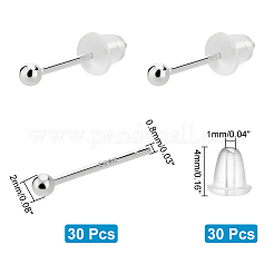 30Pcs 925 Sterling Silver Round Ball Stud Earrings&nbsp;STER-PH0001-46