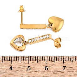 304 Stainless Steel Rhinestone Heart Dangle Stud Earrings&nbsp;EJEW-Q386-03G