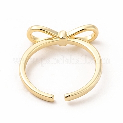 Rack Plating Brass Bowknot Open Cuff Ring for Women&nbsp;RJEW-F142-03G