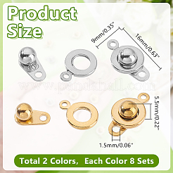 16 Sets 2 Colors 201 Stainless Steel Snap Clasps&nbsp;STAS-HY0001-90