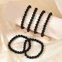 Natural Dyed & Heated Black Agate Round Beaded Stretch Bracelets&nbsp;BJEW-F203-09