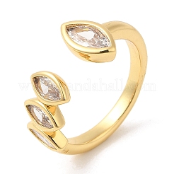 Rack Plating Brass Pave Clear Cubic Zirconia Open Cuff Rings for Women&nbsp;RJEW-Q770-31G