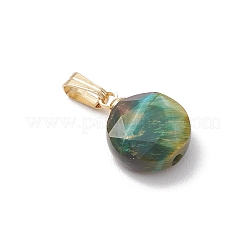 Natural Tiger Eye Faceted Hexagonal Cut Flat Round Charms&nbsp;PALLOY-JF04846