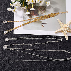 2Pcs 2 Colors Teardrop Alloy Clear Cubic Zirconia Tassel Sexy Body Chains&nbsp;AJEW-CY0001-26