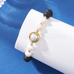 Natural Lava Rock & Baroque Pearl & Non-magnetic Synthetic Hematite Beaded Stretch Bracelets for Women&nbsp;BJEW-JB14023