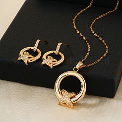 Brass Micro Pave Clear Cubic Zirconia Pendant Necklaces & Stud Earrings Sets for Women&nbsp;LE1228-1