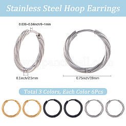 18Pcs 3 Colors 303 Stainless Steel Twist Hoop Earrings for Women&nbsp;EJEW-SC0001-81A