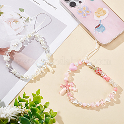 2Pcs 2 Style Resin Beaded Mobile Phone Lanyard Wrist Strap&nbsp;HJEW-GF0001-36