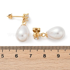 Teardrop with Flat Round 304 Stainless Steel Clear Cubic Zirconia Dangle Stud Earrings&nbsp;EJEW-F366-01G-02