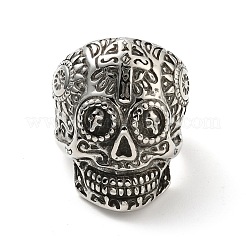 316 Stainless Steel Skull with Cross Finger Ring&nbsp;RJEW-C030-02B-AS
