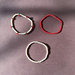 3Pcs 3 Colors Christmas Round Glass Seed Beaded Stretch Bracelet Sets&nbsp;WK9106