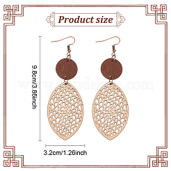 3 Pairs 3 Colors Wood Hollow Oval Dangle Earrings with 304 Stainless Steel Pins for Women&nbsp;EJEW-AN0004-83